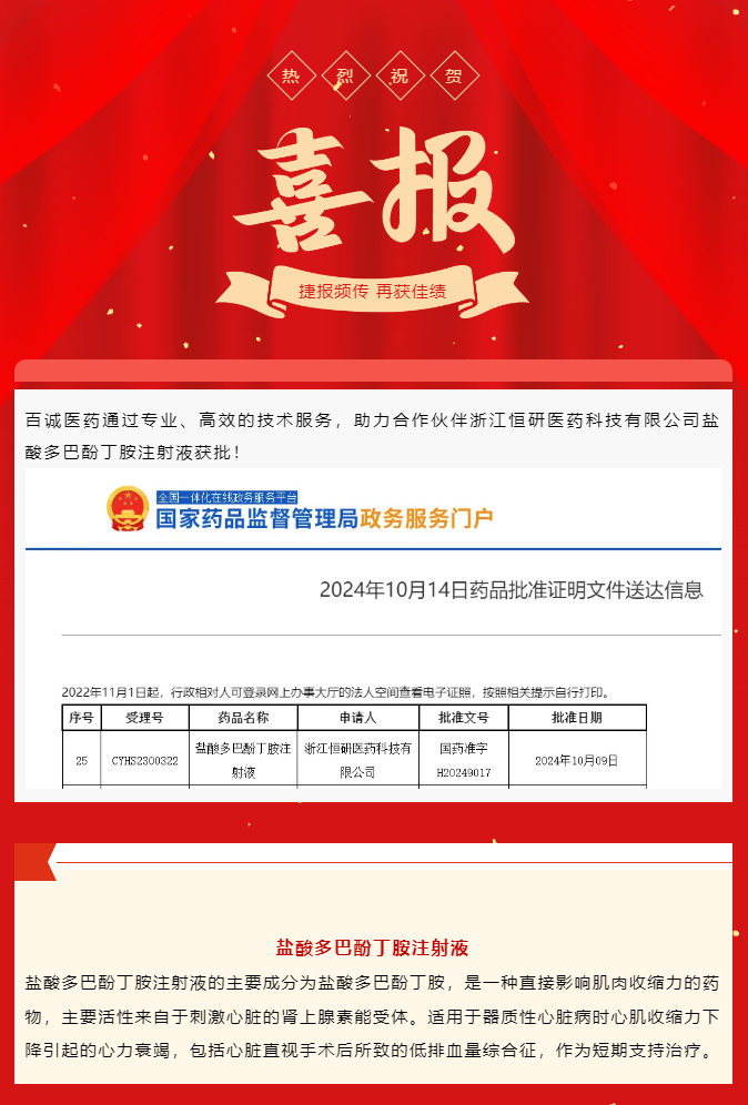 喜報！百誠醫(yī)藥助力合作伙伴鹽酸多巴酚丁胺注射液獲批！.png